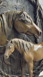 Equestrian Horse Lover Decor Mare & Foal Bronze Sculpture Statue on Marble Base
