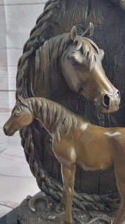 Equestrian Horse Lover Decor Mare & Foal Bronze Sculpture Statue on Marble Base