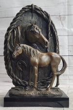 Equestrian Horse Lover Decor Mare & Foal Bronze Sculpture Statue on Marble Base