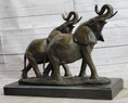 Load image into Gallery viewer, Two Trumpeting Elephants Bronze Metal Statue Sculpture Figure Decor on Marble Base