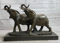 Load image into Gallery viewer, Two Trumpeting Elephants Bronze Metal Statue Sculpture Figure Decor on Marble Base