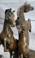 Load image into Gallery viewer, Two Rearing Stallions Horses Bronze Sculpture Statue Horse Lover Decor Signed Art on Marble Base
