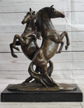 Load image into Gallery viewer, Two Rearing Stallions Horses Bronze Sculpture Statue Horse Lover Decor Signed Art on Marble Base