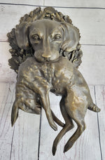 Hanging Wall Mounted Bronze Sculpture of Retriever Dog with Rabbit in Mouth 12