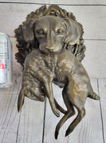 Hanging Wall Mounted Bronze Sculpture of Retriever Dog with Rabbit in Mouth 12
