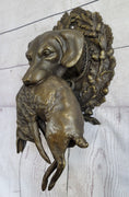 Load image into Gallery viewer, Hanging Wall Mounted Bronze Sculpture of Retriever Dog with Rabbit in Mouth 12" x 17"