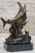 Load image into Gallery viewer, Original Bronze Statue Sculpture of Marlin Sailfish Swordfish Jumping out of Ocean on Marble Base