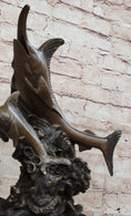 Load image into Gallery viewer, Original Bronze Statue Sculpture of Marlin Sailfish Swordfish Jumping out of Ocean on Marble Base