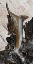 Load image into Gallery viewer, Original Bronze Statue Sculpture of Marlin Sailfish Swordfish Jumping out of Ocean on Marble Base