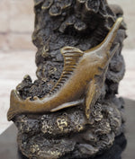 Original Bronze Statue Sculpture of Marlin Sailfish Swordfish Jumping out of Ocean on Marble Base