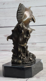 Marlins Sailfish Swordfish Jumping Out of Ocean Bronze Sculpture Statue Decor on Marble Base