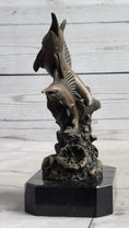 Load image into Gallery viewer, Marlins Sailfish Swordfish Jumping Out of Ocean Bronze Sculpture Statue Decor on Marble Base
