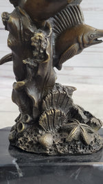Marlins Sailfish Swordfish Jumping Out of Ocean Bronze Sculpture Statue Decor on Marble Base