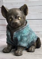 Chihuahua Puppy Dog Wearing Blue Sweater Bronze Metal Figurine Sculpture Decor