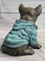 Chihuahua Puppy Dog Wearing Blue Sweater Bronze Metal Figurine Sculpture Decor