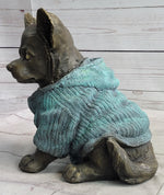 Chihuahua Puppy Dog Wearing Blue Sweater Bronze Metal Figurine Sculpture Decor