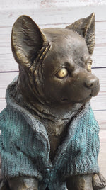 Chihuahua Puppy Dog Wearing Blue Sweater Bronze Metal Figurine Sculpture Decor