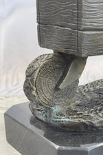 English Bulldog Pushing Wheelbarrow Bronze Planter Dish Sculpture Figure 12