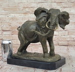 African Elephant Bronze Sculpture – Lifelike Safari Artwork on Marble Base