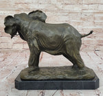 African Elephant Bronze Sculpture – Lifelike Safari Artwork on Marble Base