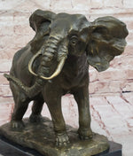 African Elephant Bronze Sculpture – Lifelike Safari Artwork on Marble Base