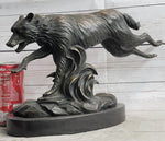 Running Wolf Dog Wildlife Art Decor Bronze Metal Statue Sculpture Original Art