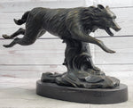 Running Wolf Dog Wildlife Art Decor Bronze Metal Statue Sculpture Original Art