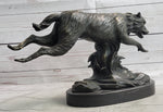 Running Wolf Dog Wildlife Art Decor Bronze Metal Statue Sculpture Original Art