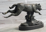 Running Wolf Dog Wildlife Art Decor Bronze Metal Statue Sculpture Original Art