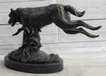 Running Wolf Dog Wildlife Art Decor Bronze Metal Statue Sculpture Original Art