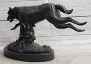 Running Wolf Dog Wildlife Art Decor Bronze Metal Statue Sculpture Original Art