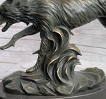 Running Wolf Dog Wildlife Art Decor Bronze Metal Statue Sculpture Original Art