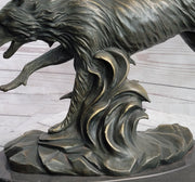 Running Wolf Dog Wildlife Art Decor Bronze Metal Statue Sculpture Original Art
