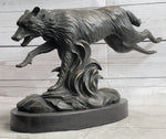 Running Wolf Dog Wildlife Art Decor Bronze Metal Statue Sculpture Original Art