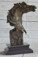 Horse Head Bust Abstract Bronze Metal Statue Sculpture Figure on Marble Base Original Art