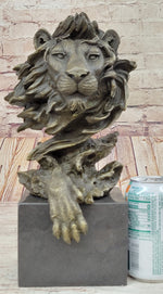 Hand Made African Lion Bust Museum Quality Bronze Sculpture by Barye Figurine