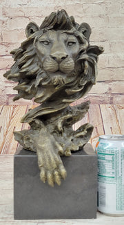Hand Made African Lion Bust Museum Quality Bronze Sculpture by Barye Figurine
