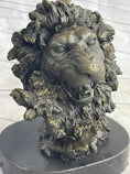 Load image into Gallery viewer, Roaring Lion's Head Lion Bust Bronze Sculpture Statue Figure Marble Base 9" x 7"