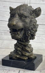 Cougar Lion Big Cat Predator Bust Sculpture Statue Bronze on Marble Base 12