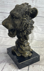 Cougar Lion Big Cat Predator Bust Sculpture Statue Bronze on Marble Base 12