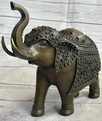 Signed Laughing Elephant Symbol of Luck Bronze Sculpture Statue Artwork