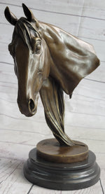 Horse Head Bust Equestrian Bronze Sculpture Statue Figure Decor on Marble Base Signed 13
