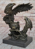 Load image into Gallery viewer, Eagles & Bear Hunting Fish Original Bronze Sculpture Statue Art by Milo on Marble Base