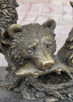 Eagles & Bear Hunting Fish Original Bronze Sculpture Statue Art by Milo on Marble Base