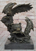 Load image into Gallery viewer, Eagles & Bear Hunting Fish Original Bronze Sculpture Statue Art by Milo on Marble Base
