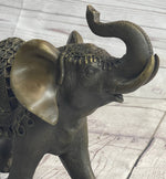 Indian Elephant Bronze Metal Figurine Sculpture Decor Signed Original 8.5