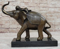 Load image into Gallery viewer, Boy Child Sleeping on Indian Elephant Bronze Statue Sculpture Decor on Marble Base