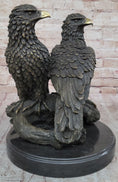 Load image into Gallery viewer, Two Juvenile American Bald Eagles Bronze Metal Statue Sculpture on Marble Base