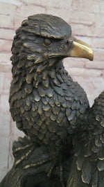 Two Juvenile American Bald Eagles Bronze Metal Statue Sculpture on Marble Base