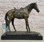 Large Original Loving Horse with his Saddle Western Cowboy Bronze Sculpture sale